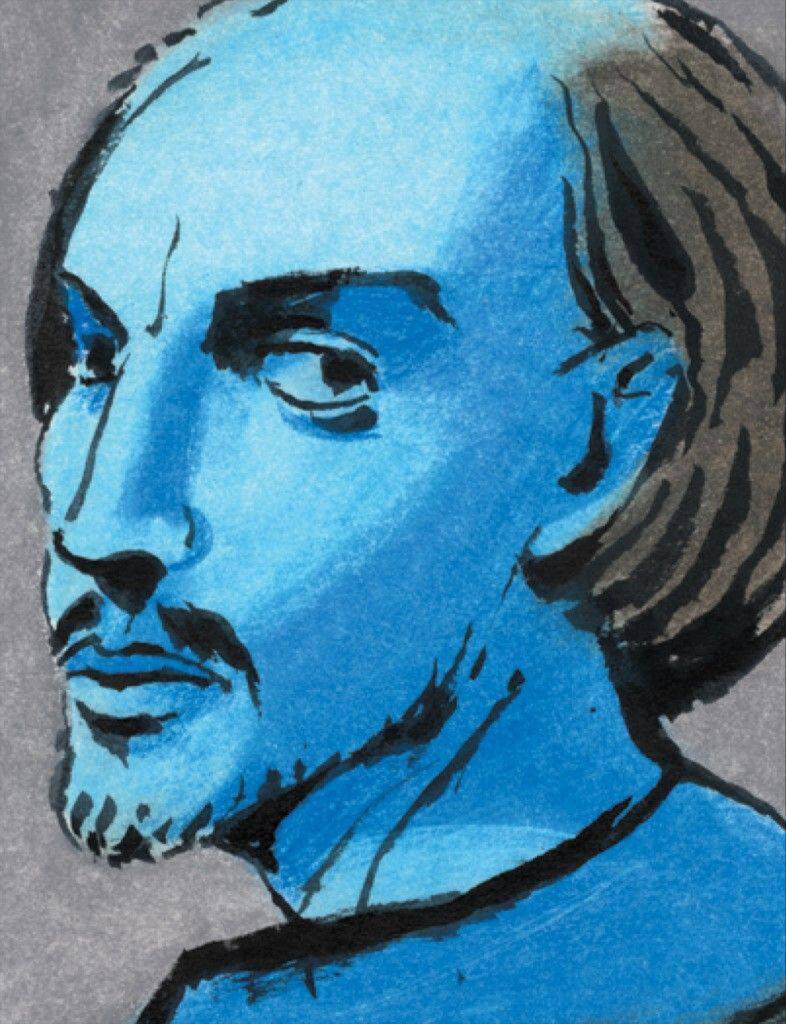 A drawing of a man in blue