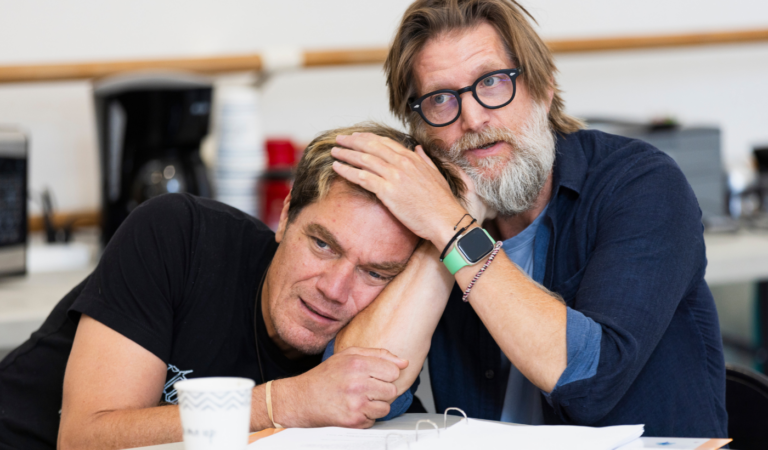 Michael Shannon and Paul Sparks; WAITING FOR GODOT rehearsal. Photo by Travis Emery Hackett.