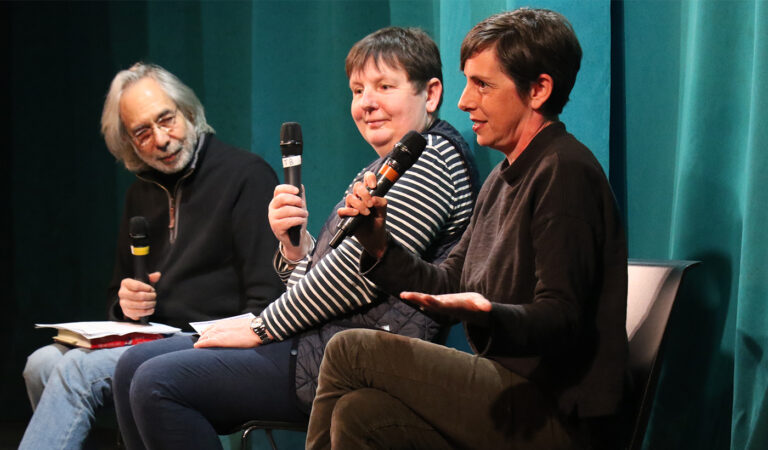 Jeffrey Horowitz, Emma Smith, and Catherine Nicholson. MACBETH (AN UNDOING) TFANA Talk. Photo by Gerry Goodstein.