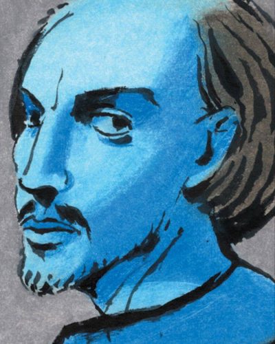 A drawing of a man in blue